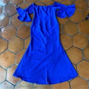 Vince Camuto Indigo Blue Mermaid Floor Length Lined Gown Women's Size 16 Stretch